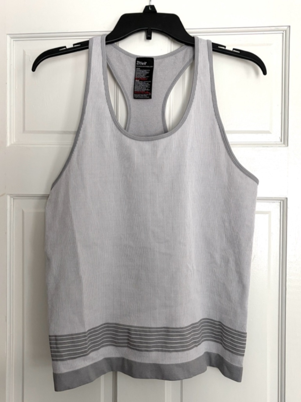 Women's Gray Tank Top Stripe Racerback Large Athleisure